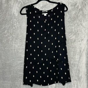 Ava & Viv 3X Tank Top Shirt Black Floral Flower Sleeveless Scoop Neck Tiered